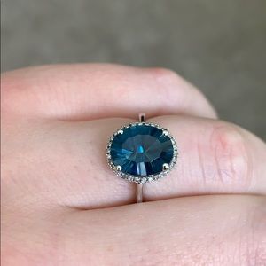 London blue topaz ring with diamonds in 14k